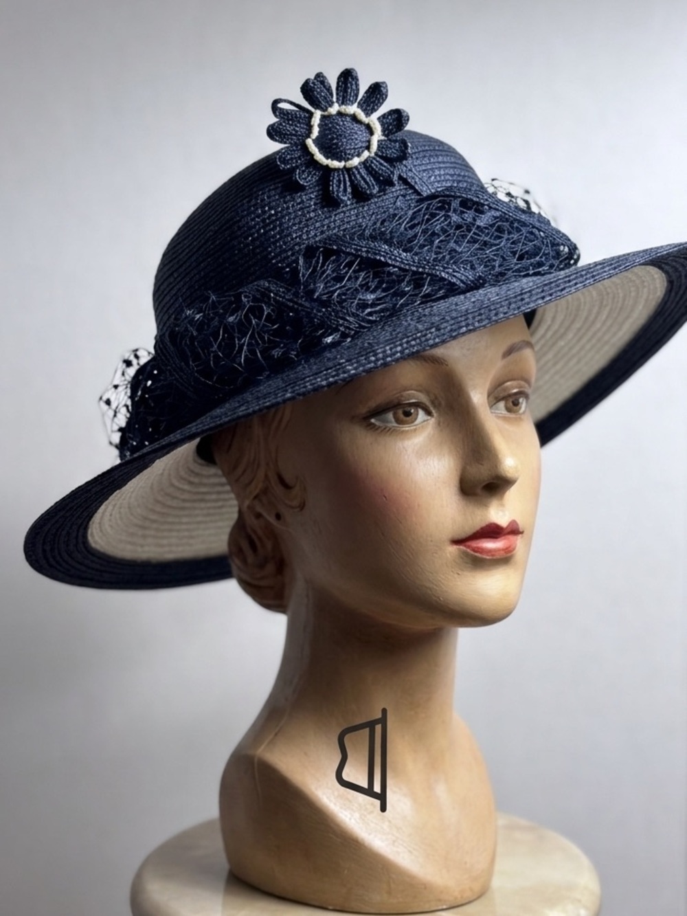 Vintage Christian Dior Chapeaux Navy Straw Wide Brim Hat 1960s Paris New York